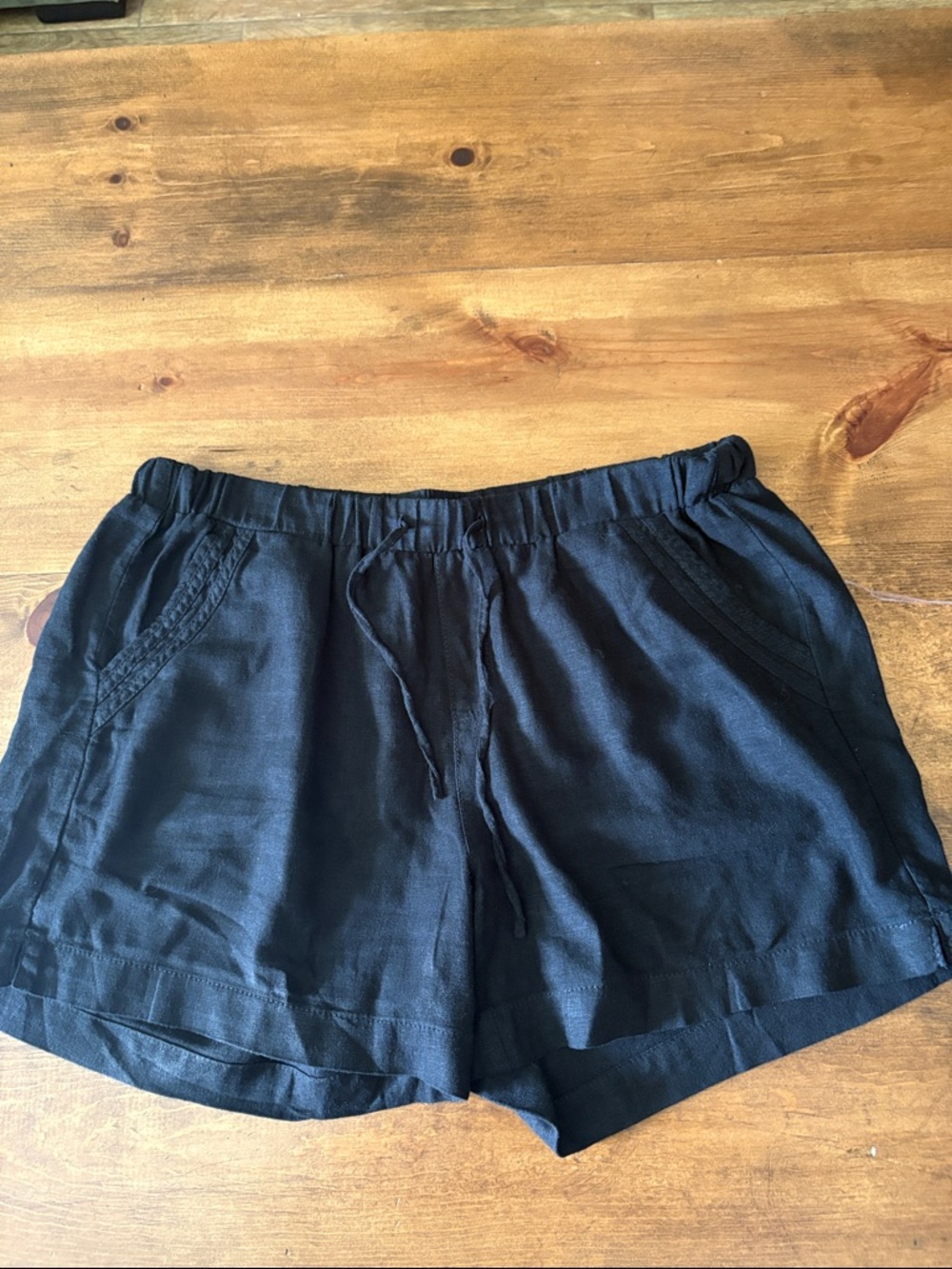 Briggs New York Black Drawstring Linen Blend  Shorts